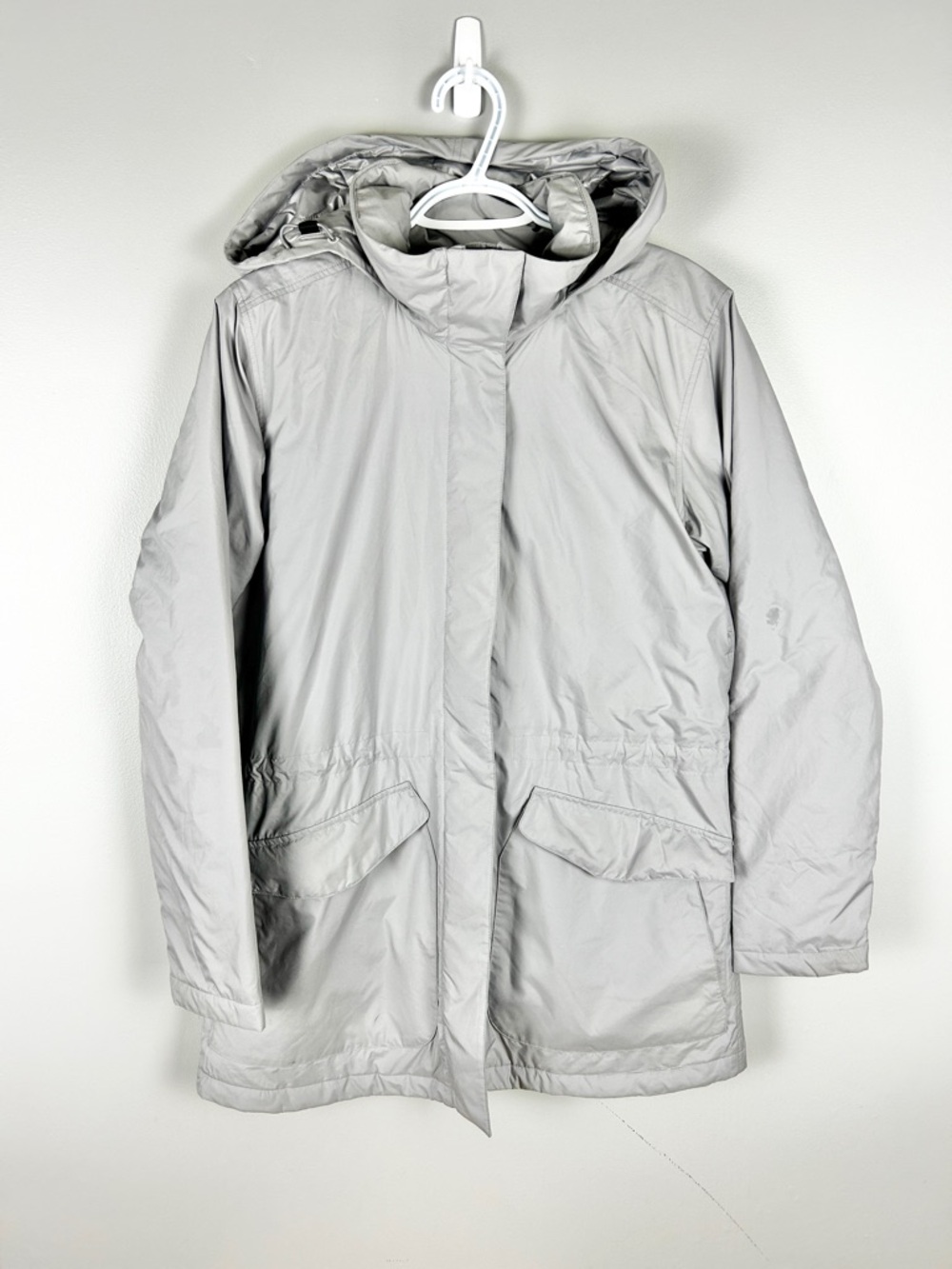 MEC Insulated Rain Jacket Medium Weight Grey Sz Small Waterproof Hooded Casual